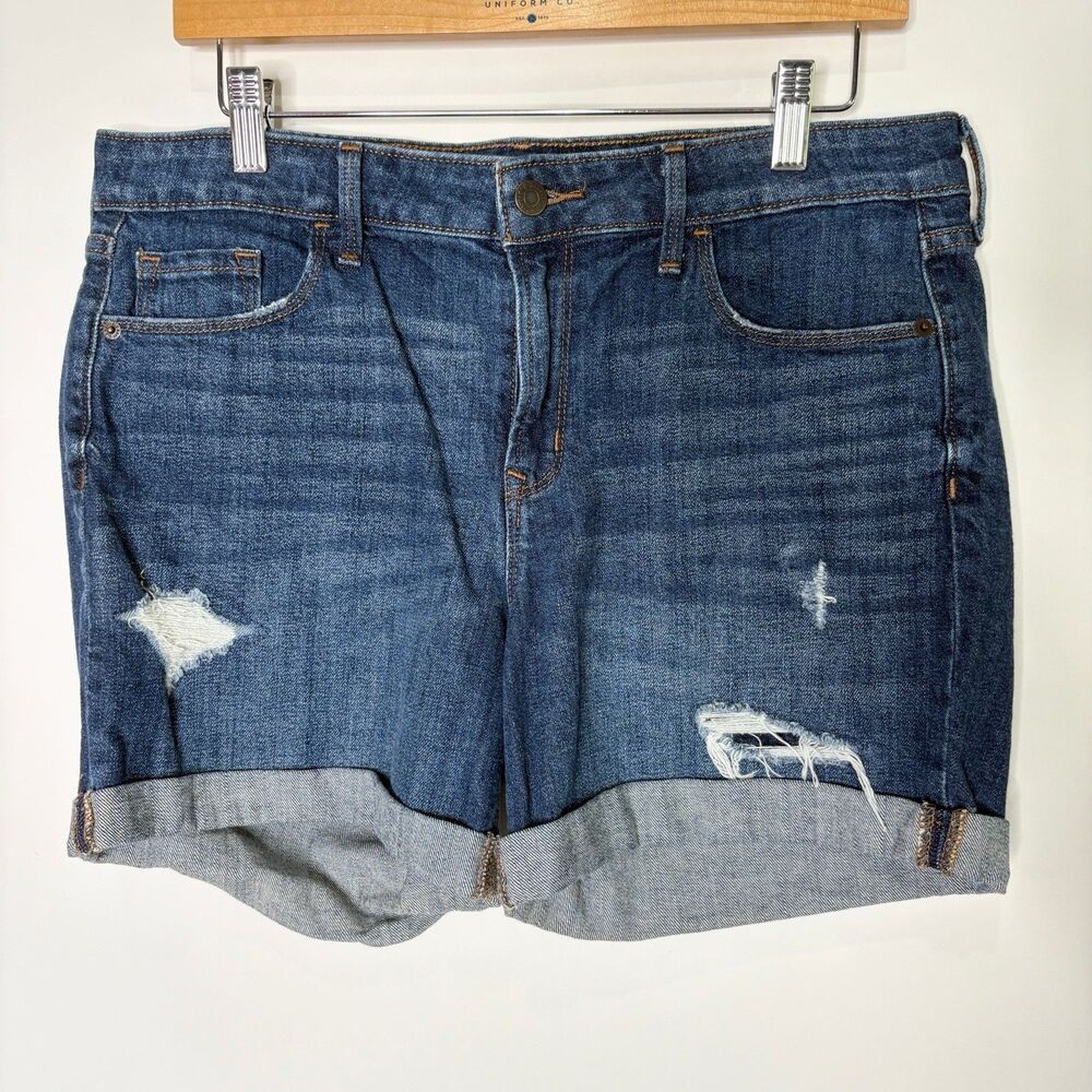 Old Navy Slim Midi Dark Jean Shorts Distressed Women Size 8
